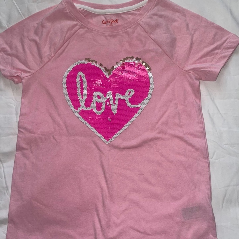 Cat & Jack Pink Love Sequin Heart Tee